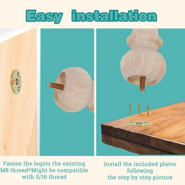 Alt view image 4 of 7 - 2 Inch Wooden Unfinished Bun Feet for Furniture Legs Set of 4