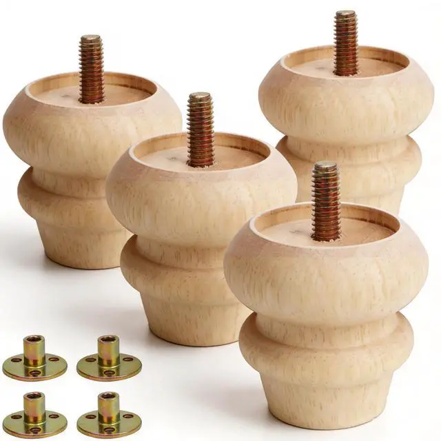 Main image of 2 Inch Wooden Unfinished Bun Feet for Furniture Legs Set of 4