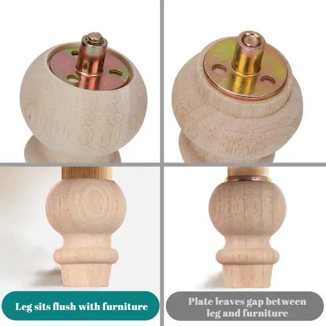 Alt view image 3 of 7 - 2 Inch Wooden Unfinished Bun Feet for Furniture Legs Set of 4