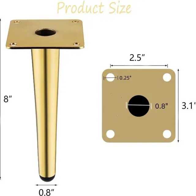 Alt view image 2 of 4 - 8 Inch Gold Furniture Couch Cabinet Dresser Legs Set of 4