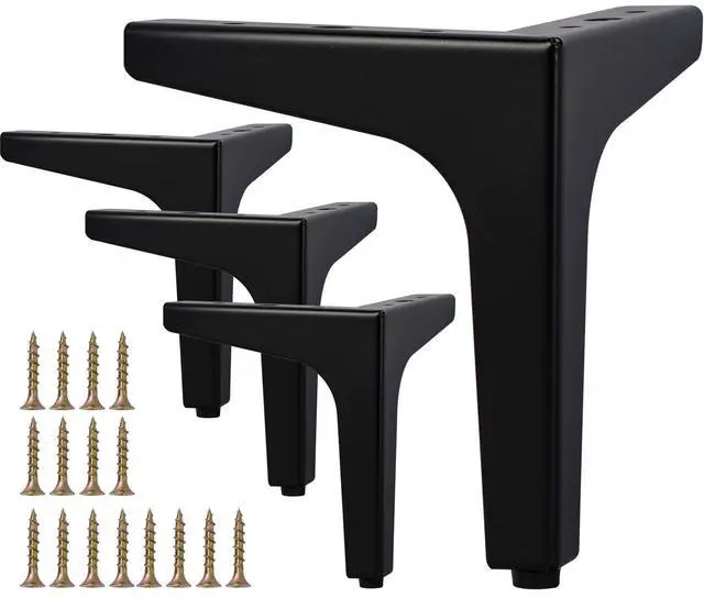 Main image of 4 Inch Metal Furniture Legs, Set of 4 - Modern Diamond Triangle Black DIY Replacement Feet Corner Legs for Cabinet, Sofa, Sideboard, Couch, Dresser Makeover