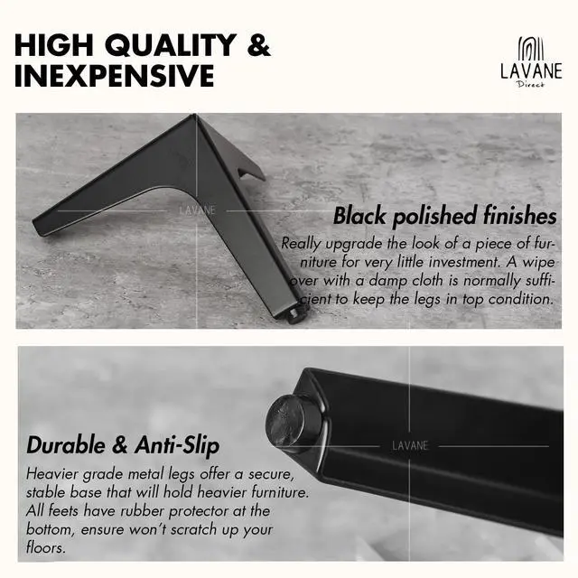 Alt view image 4 of 7 - 4 Inch Metal Furniture Legs, Set of 4 - Modern Diamond Triangle Black DIY Replacement Feet Corner Legs for Cabinet, Sofa, Sideboard, Couch, Dresser Makeover