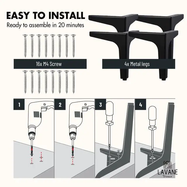 Alt view image 6 of 7 - 4 Inch Metal Furniture Legs, Set of 4 - Modern Diamond Triangle Black DIY Replacement Feet Corner Legs for Cabinet, Sofa, Sideboard, Couch, Dresser Makeover