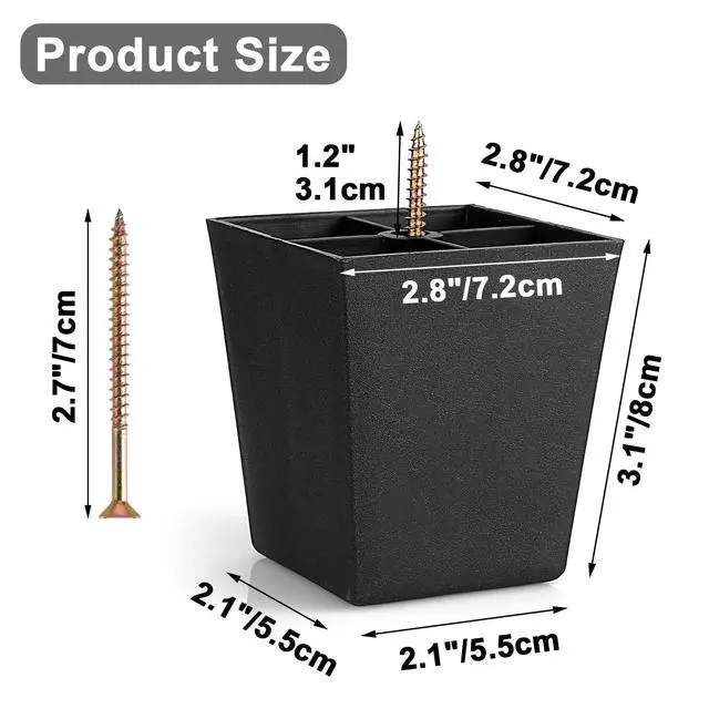 Alt view image 3 of 7 - 4PCS 3 Inch Plastic Sofa Couch Legs Screw-in Plastic Furniture Legs