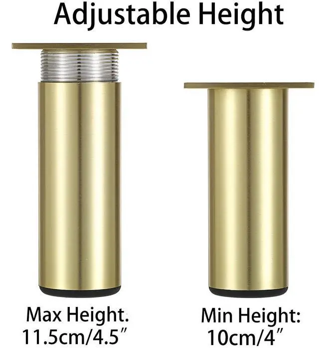 Alt view image 3 of 7 - 4PCS Aluminium Alloy Furniture Legs - Round Adjustable Sofa Legs Furniture Cabinet Legs, 4 Inch Funiture Feet for Cabinet Desk Table Chair Sofa Bed, Gold
