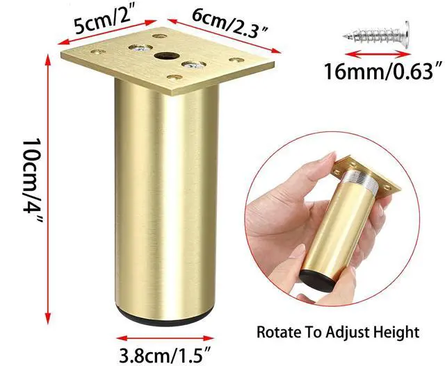Alt view image 4 of 7 - 4PCS Aluminium Alloy Furniture Legs - Round Adjustable Sofa Legs Furniture Cabinet Legs, 4 Inch Funiture Feet for Cabinet Desk Table Chair Sofa Bed, Gold