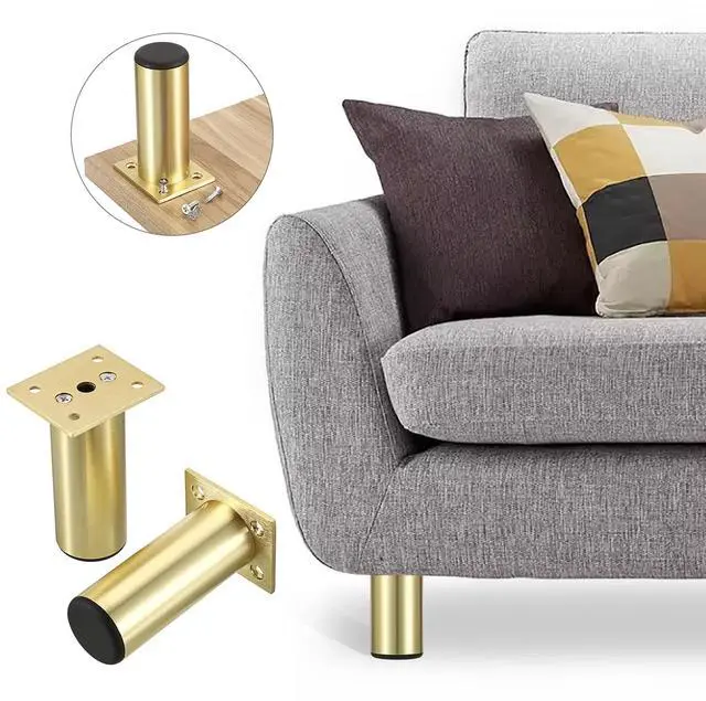 Alt view image 5 of 7 - 4PCS Aluminium Alloy Furniture Legs - Round Adjustable Sofa Legs Furniture Cabinet Legs, 4 Inch Funiture Feet for Cabinet Desk Table Chair Sofa Bed, Gold