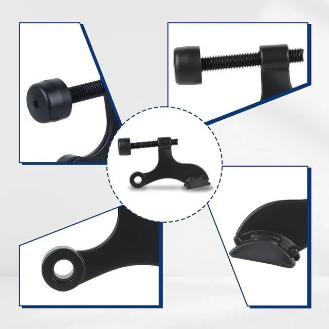 Alt view image 3 of 7 - Hinge Pin Door Stopper, 12 Pack Matte Black Adjustable Heavy Duty Door Stop with Cushioned Plastics Bumper Tips for Durable Use