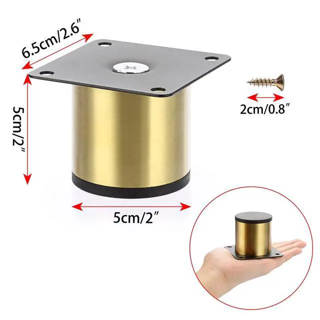 Alt view image 3 of 7 - 4PCS 2 Inch Stainless Steel Furniture Legs Feets Metal Cabinet Desk Legs, Golden Round Metal Furniture Risers Coffee Table Replacement Legs Heavy Duty Sofa Legs TV Stand Legs Dresser Chair Legs