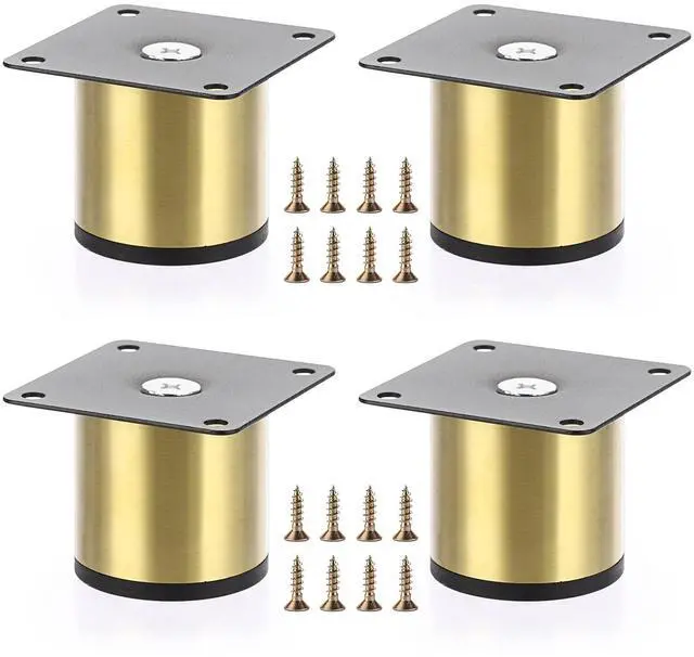 Main image of 4PCS 2 Inch Stainless Steel Furniture Legs Feets Metal Cabinet Desk Legs, Golden Round Metal Furniture Risers Coffee Table Replacement Legs Heavy Duty Sofa Legs TV Stand Legs Dresser Chair Legs