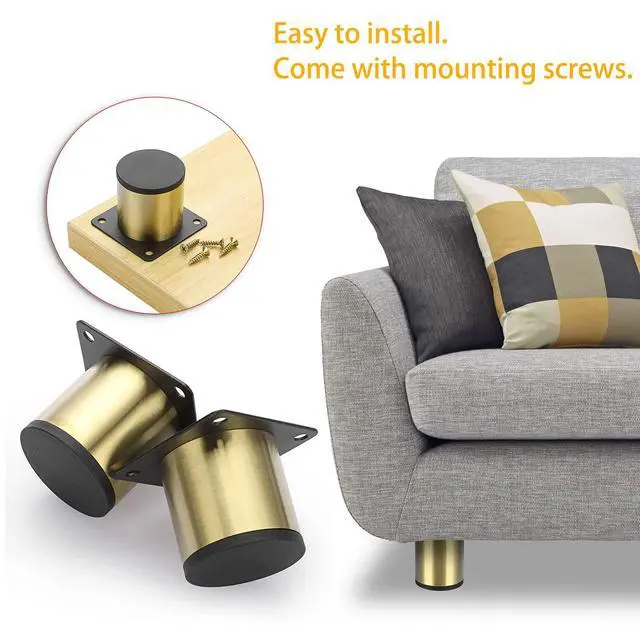 Alt view image 2 of 7 - 4PCS 2 Inch Stainless Steel Furniture Legs Feets Metal Cabinet Desk Legs, Golden Round Metal Furniture Risers Coffee Table Replacement Legs Heavy Duty Sofa Legs TV Stand Legs Dresser Chair Legs