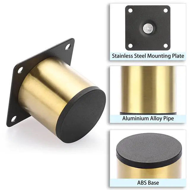 Alt view image 4 of 7 - 4PCS 2 Inch Stainless Steel Furniture Legs Feets Metal Cabinet Desk Legs, Golden Round Metal Furniture Risers Coffee Table Replacement Legs Heavy Duty Sofa Legs TV Stand Legs Dresser Chair Legs