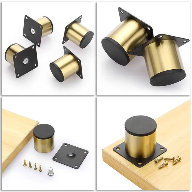 Alt view image 5 of 7 - 4PCS 2 Inch Stainless Steel Furniture Legs Feets Metal Cabinet Desk Legs, Golden Round Metal Furniture Risers Coffee Table Replacement Legs Heavy Duty Sofa Legs TV Stand Legs Dresser Chair Legs