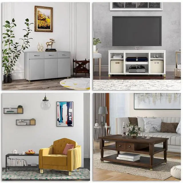Alt view image 7 of 7 - 4PCS 2 Inch Stainless Steel Furniture Legs Feets Metal Cabinet Desk Legs, Golden Round Metal Furniture Risers Coffee Table Replacement Legs Heavy Duty Sofa Legs TV Stand Legs Dresser Chair Legs