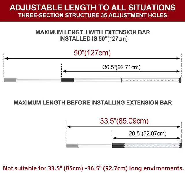 Alt view image 3 of 7 - 1 Pack Sliding Door Security Bar, Patio Door Lock, 20-50 in | Sliding Glass Door Security Bar for Patio Door, Window Security and Door Stopper Protection