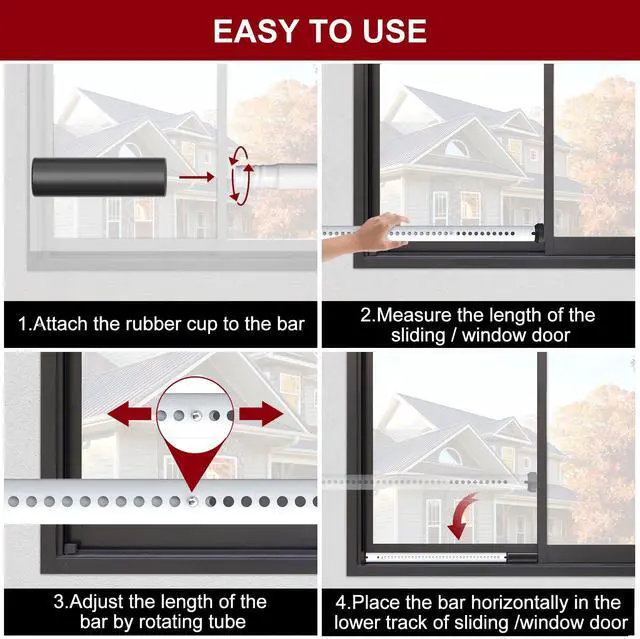 Alt view image 7 of 7 - 1 Pack Sliding Door Security Bar, Patio Door Lock, 20-50 in | Sliding Glass Door Security Bar for Patio Door, Window Security and Door Stopper Protection