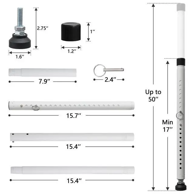 Alt view image 5 of 7 - Sliding Door Security Bar17-50 inch Adjustable Patio Door Security bar with Rubber Tips Apartment Bedroom Bottom of Door Heavy Duty Interior White
