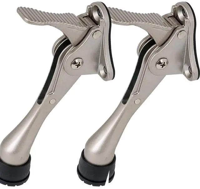 Main image of One Touch Kickdown Door Stopper, Door Holder, Heavy Duty Door Stops, Bottom of Door, Height-Adjustable Rubber Tips by (Satin Nickel 4 inch x 2pack)