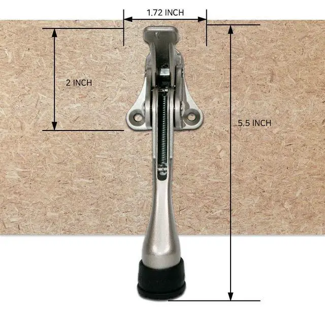Alt view image 7 of 7 - One Touch Kickdown Door Stopper, Door Holder, Heavy Duty Door Stops, Bottom of Door, Height-Adjustable Rubber Tips by (Satin Nickel 4 inch x 2pack)