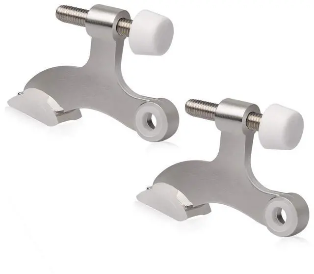 Main image of 2 Pack Hinge Pin Door Stopper Brushed Satin Nickel - Adjustable Heavy Duty Hinge Pin Door Stop with White Rubber Bumper Tips