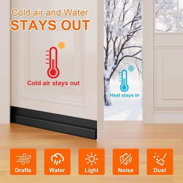 Alt view image 2 of 7 - Door Draft Stopper, Adjustable Weather Stripping Seal for Cold Insulation, Bottom/Under Sweep for Exterior & Interior Doors, Seal Blocker Noise, Black, 39 inches