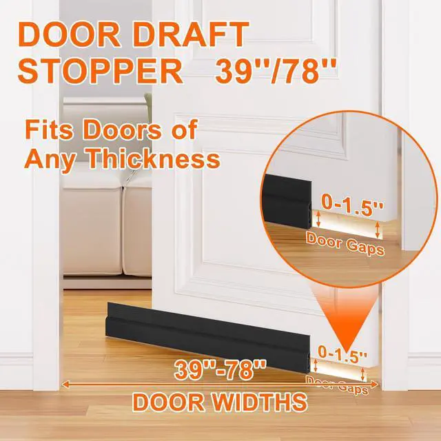 Alt view image 4 of 7 - Door Draft Stopper, Adjustable Weather Stripping Seal for Cold Insulation, Bottom/Under Sweep for Exterior & Interior Doors, Seal Blocker Noise, Black, 39 inches