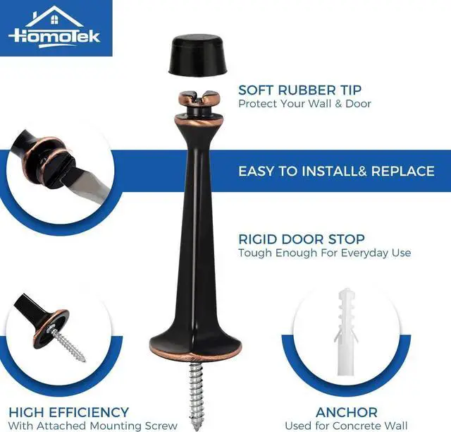 Alt view image 2 of 6 - 4 Pack Heavy Duty Solid Rigid Door Stop with Soft Rubber Tip, Zinc Die Cast Door Stopper Protect Wall & Door, Oil Rubbed Bronze