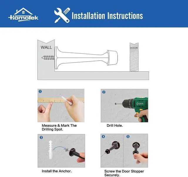 Alt view image 4 of 6 - 4 Pack Heavy Duty Solid Rigid Door Stop with Soft Rubber Tip, Zinc Die Cast Door Stopper Protect Wall & Door, Oil Rubbed Bronze