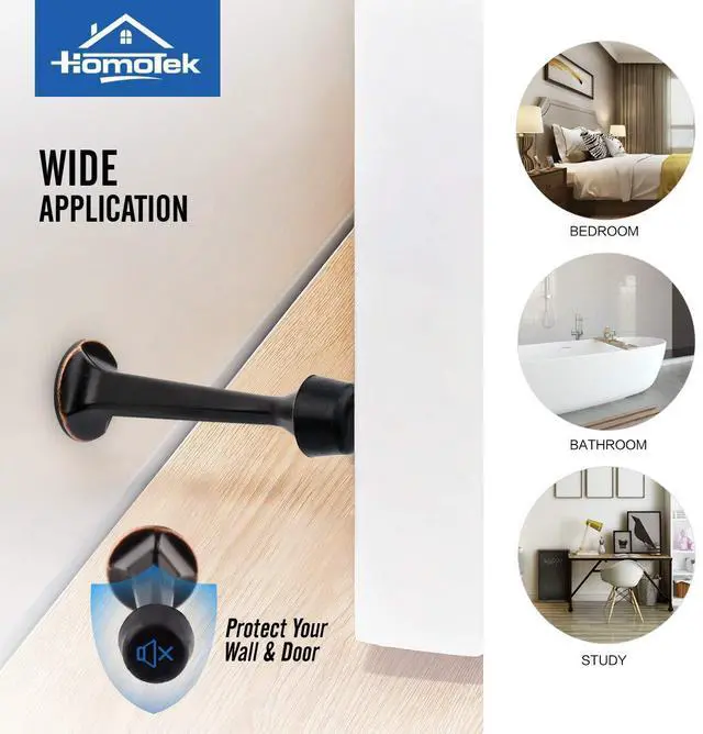 Alt view image 6 of 6 - 4 Pack Heavy Duty Solid Rigid Door Stop with Soft Rubber Tip, Zinc Die Cast Door Stopper Protect Wall & Door, Oil Rubbed Bronze