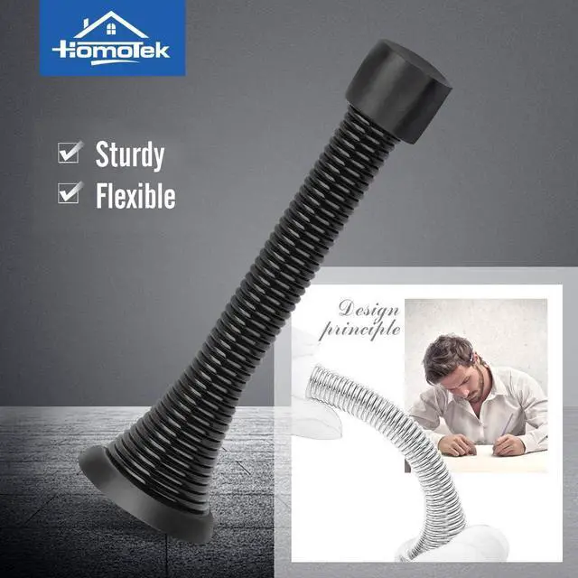 Alt view image 2 of 7 - 12 Pack Black Spring Door Stops,3-1/8" Heavy Duty - Flexible Door Stopper with Low Mounted Black Rubber Bumper Tips