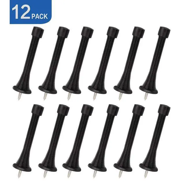 Alt view image 7 of 7 - 12 Pack Black Spring Door Stops,3-1/8" Heavy Duty - Flexible Door Stopper with Low Mounted Black Rubber Bumper Tips