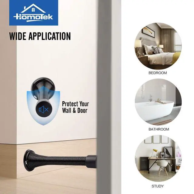 Alt view image 3 of 7 - 12 Pack Black Spring Door Stops,3-1/8" Heavy Duty - Flexible Door Stopper with Low Mounted Black Rubber Bumper Tips