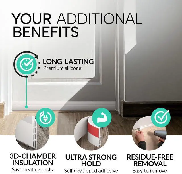 Alt view image 6 of 7 - Door Draft Stopper for Bottom of Door - Premium Door Sweep for Bottom of Door/Weather Stripping Door Seal (Save Energy installs Quickly and Easily) Door Strip Ideal for