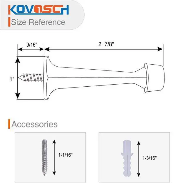 Alt view image 3 of 6 - 2 Pack Solid Rigid Door Stops - Heavy Duty Door Stoppers Wall Protector with Soft Rubber Tips, Satin Nickel