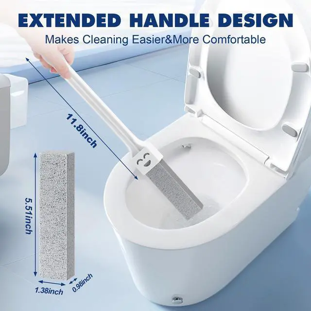 Alt view image 2 of 7 - 10 Pack Pumice Stone Toilet Bowl Cleaner with 2 Extra Long Handle,Pumice Stone Scouring Sticks for Toilets, Bathrooms, Kitchens, Spas and Pools