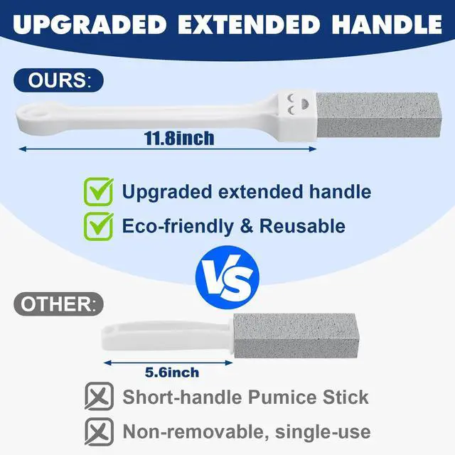 Alt view image 3 of 7 - 10 Pack Pumice Stone Toilet Bowl Cleaner with 2 Extra Long Handle,Pumice Stone Scouring Sticks for Toilets, Bathrooms, Kitchens, Spas and Pools