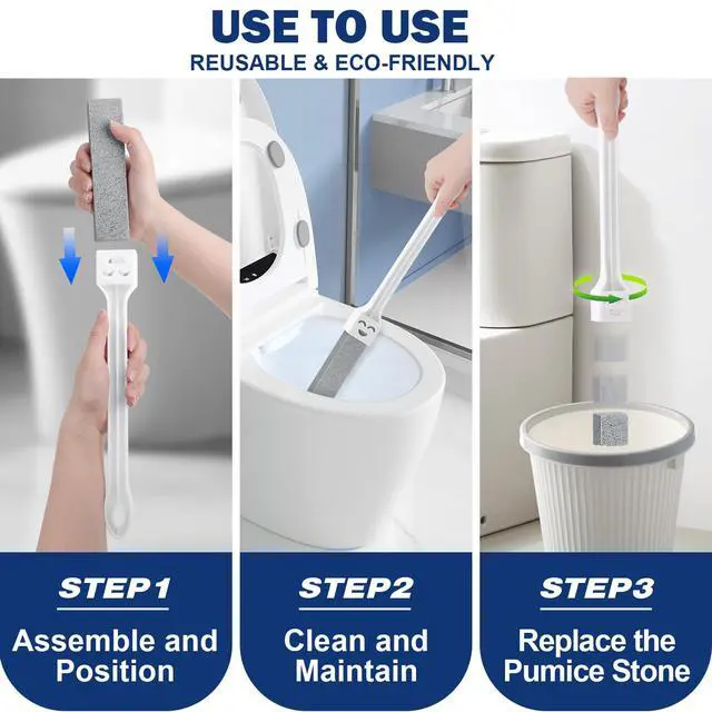 Alt view image 4 of 7 - 10 Pack Pumice Stone Toilet Bowl Cleaner with 2 Extra Long Handle,Pumice Stone Scouring Sticks for Toilets, Bathrooms, Kitchens, Spas and Pools