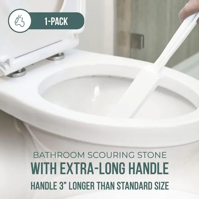 Alt view image 2 of 6 - Pumice Stone Toilet Bowl Cleaner with Extra Long Handle - 1 Pack | 3'' Longer Handle | Remove Hard Water Stains, Rings & Limescale from Toilets, Bathtubs, Sinks, Pools, BBQ