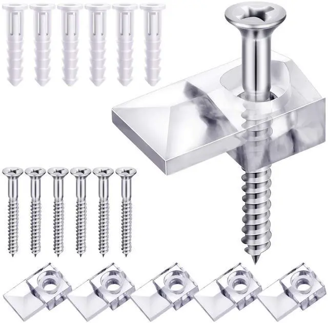Main image of 20 Pack Mirror Holder Clips, Offset 0.24 Inch/ 6 mm, Glass Mirror Hanging Kit for Wall Mounting Hanging Retainer Fasteners with Screw and Anchors for Fixing Cabinet Door(Classic Style)