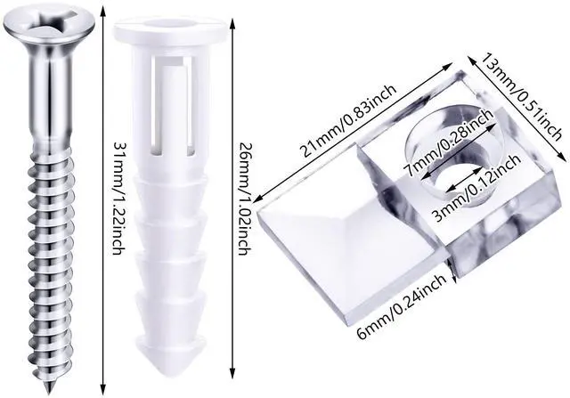 Alt view image 2 of 6 - 20 Pack Mirror Holder Clips, Offset 0.24 Inch/ 6 mm, Glass Mirror Hanging Kit for Wall Mounting Hanging Retainer Fasteners with Screw and Anchors for Fixing Cabinet Door(Classic Style)