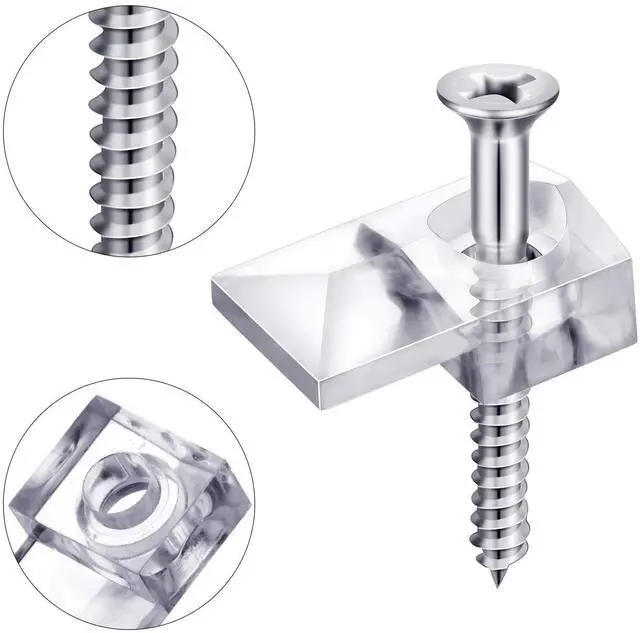 Alt view image 4 of 6 - 20 Pack Mirror Holder Clips, Offset 0.24 Inch/ 6 mm, Glass Mirror Hanging Kit for Wall Mounting Hanging Retainer Fasteners with Screw and Anchors for Fixing Cabinet Door(Classic Style)