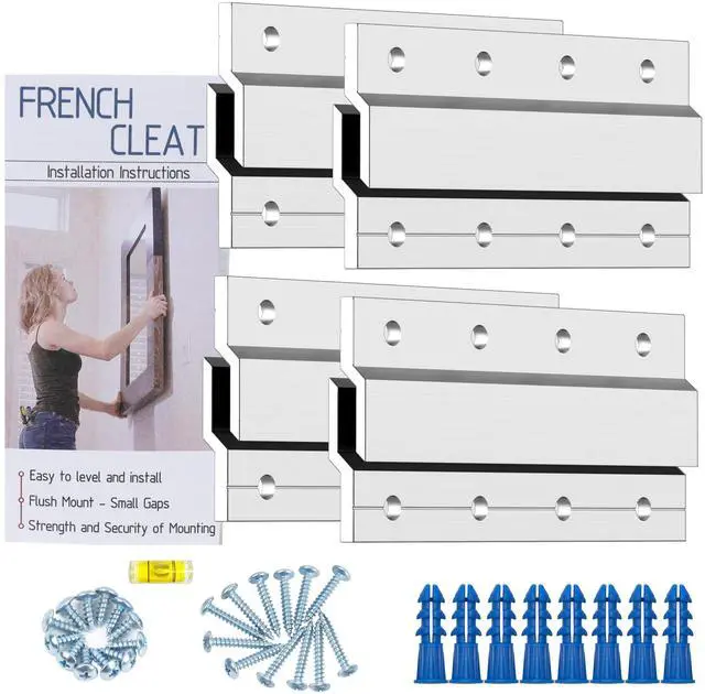 Main image of French Cleat Hanger 4 Inch Heavy Duty- 4 Pack - Picture, Mirror, Whiteboard, Cabniet, Shelf, Pallet or Panel Interlocking Wall Mounting Bracket - Aluminum Z Bar Clip Hanger Supports 40 lbs