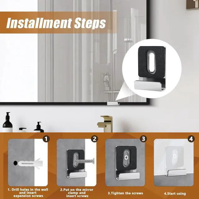 Alt view image 2 of 7 - 8 Packs Metal Mirror Holder Clips, Silver, with Rubber Pads