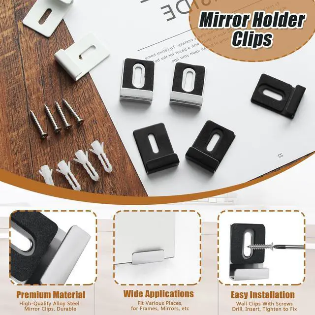 Alt view image 3 of 7 - 8 Packs Metal Mirror Holder Clips, Silver, with Rubber Pads