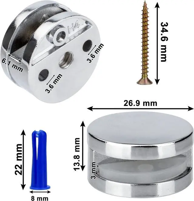 Alt view image 5 of 7 - Upgraded 3-5mm Frameless Mirror Mounting Hardware 8 Pack Dual-Screw Fixing Mirror Mounting Kit with Heavy Duty Long Screws and Anchors