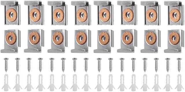 Main image of Mirror Hanger Clips Set, 4Sets (16 Pieces) Unframed Mirror Mount Clips, Metal Spring Loaded Mirror Hanger Clips with Screws and Rawl Plugs