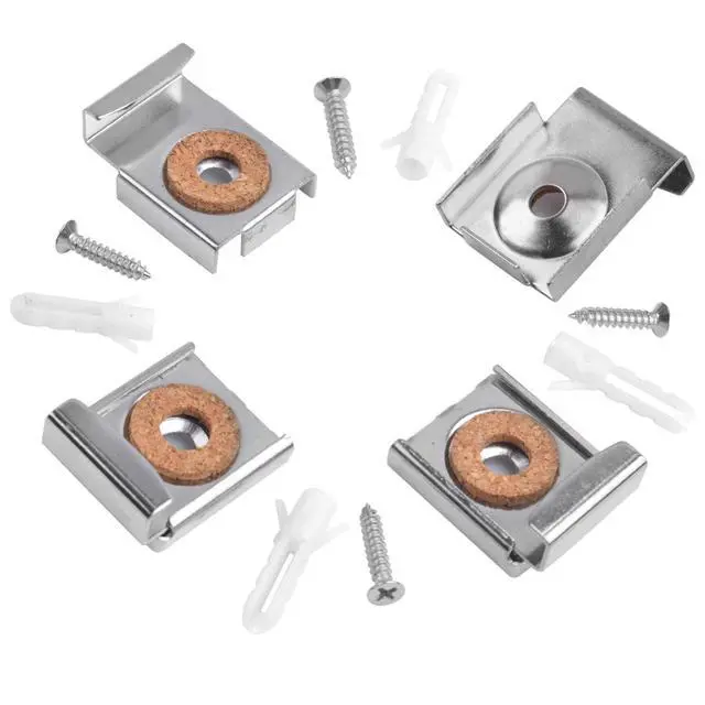 Alt view image 6 of 7 - Mirror Hanger Clips Set, 4Sets (16 Pieces) Unframed Mirror Mount Clips, Metal Spring Loaded Mirror Hanger Clips with Screws and Rawl Plugs