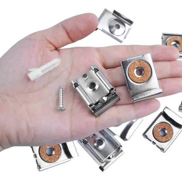Alt view image 7 of 7 - Mirror Hanger Clips Set, 4Sets (16 Pieces) Unframed Mirror Mount Clips, Metal Spring Loaded Mirror Hanger Clips with Screws and Rawl Plugs