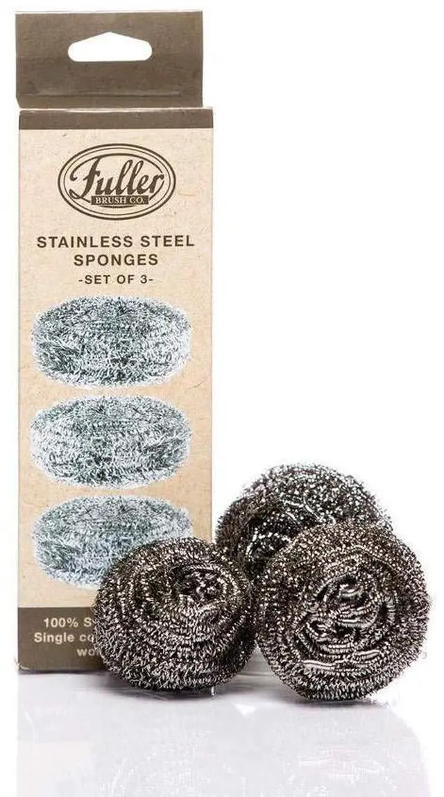 Main image of Stainless Steel Scrubbing Sponges 1-Pack (1 Set of 3 = 3 Pieces) Heavy Duty Kitchen Scour Sponges for Dishes, Pots & Pans