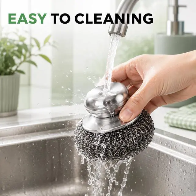 Alt view image 5 of 7 - 3Pcs Steel Wool Scrubber with Handle,Stainless Scrubber Set for Cleaning Dishes Stoves Pots